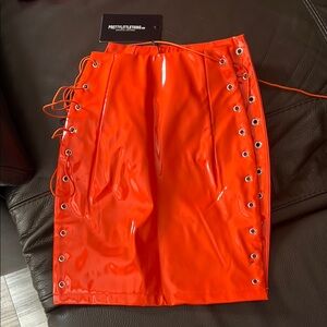 PrettyLittleThing Orange Red Midi Pencil Skirt with Cut Out